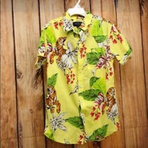 Pacsun yellow button up floral shirt mens